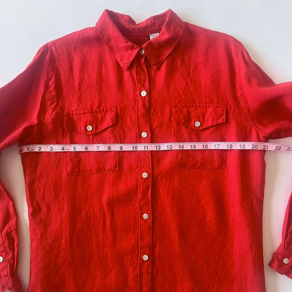Chico’s Women's red linen button down Shirt with pockets - Picture 8 of 8